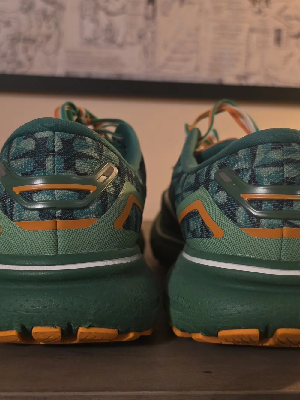 Brooks Green Lucky Patterned Running Shoes with Orange Accents - Picture 6 of 6